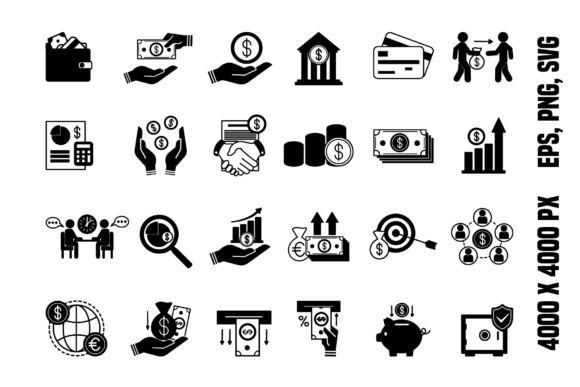 Black Set of Finance Icons for Graphics and Crafts