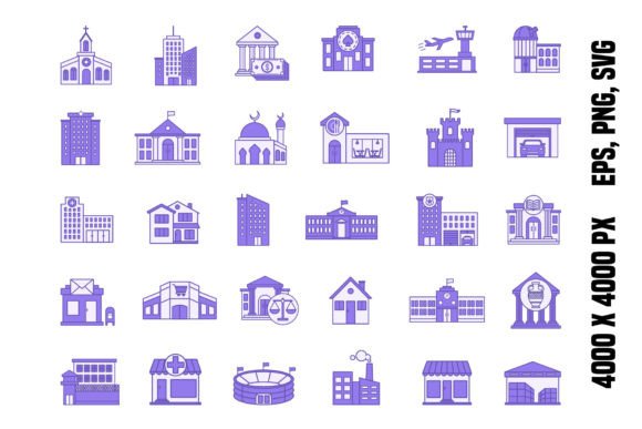 Colored Set of Buildings Icons for Modern Graphics
