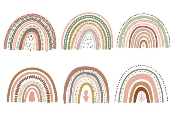 Set of Six Boho Rainbow Designs for Graphics and Crafts